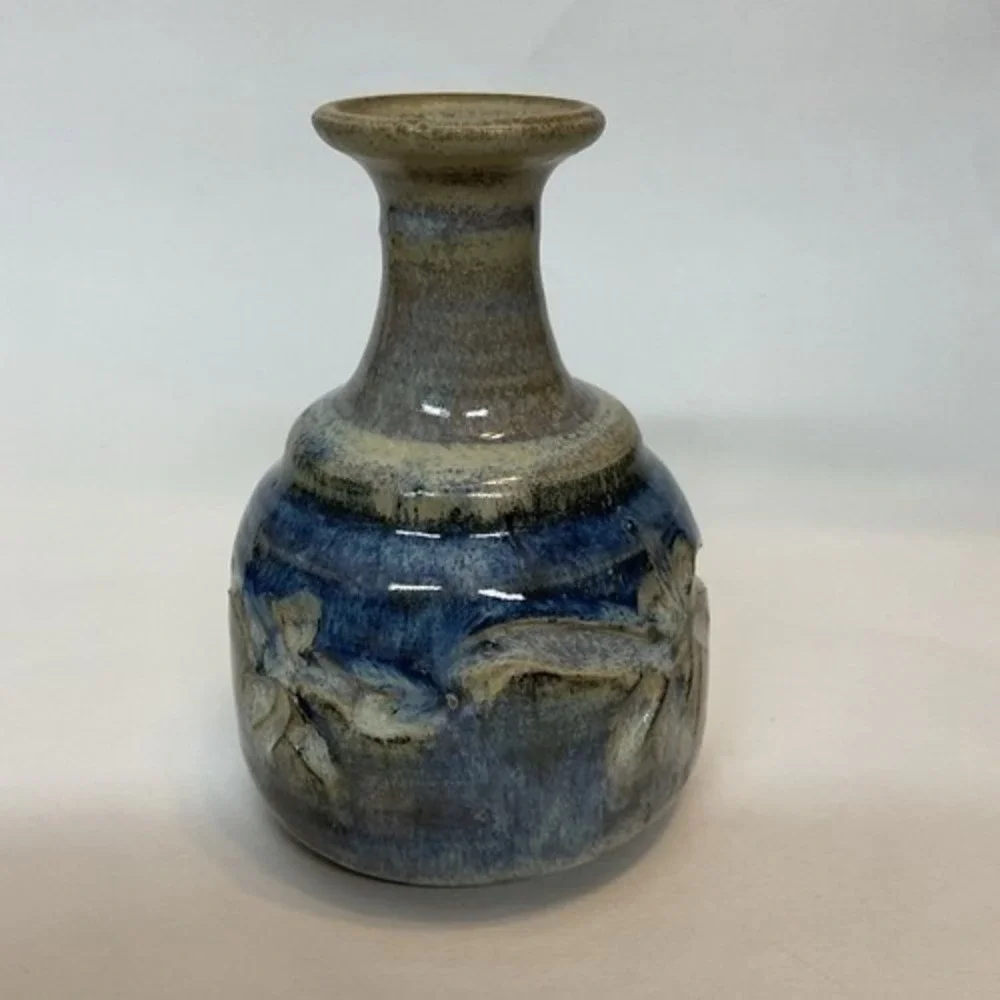 VTG Handmade Mini Miniature Vase Pitcher Gray Blue Glazed With Handel 5